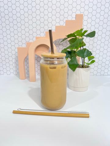 Bamboo Glass tumbler House and Label