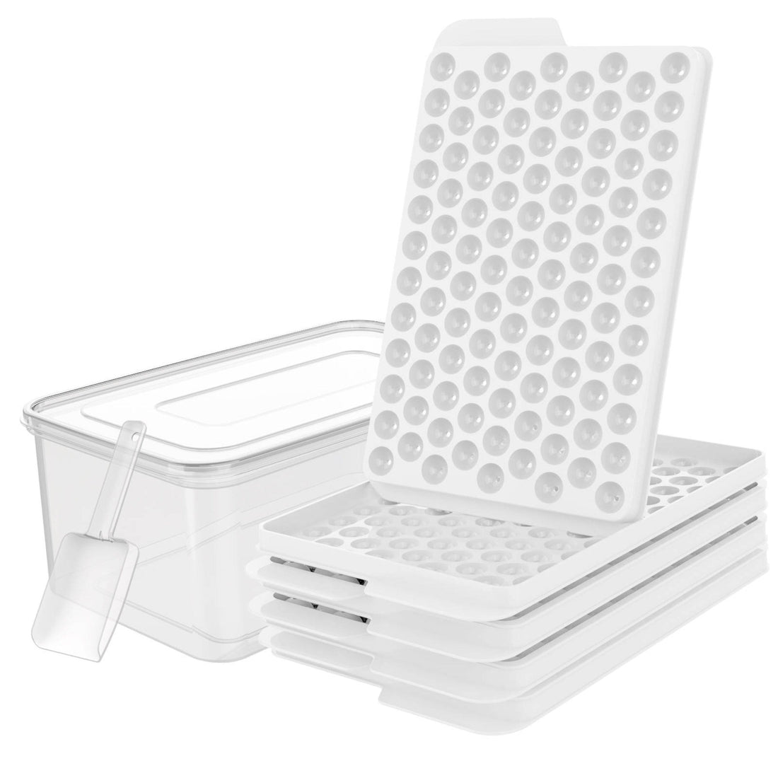 Ice Dispenser 4pc Ice Cube Tray with Storage Box & Scoop 