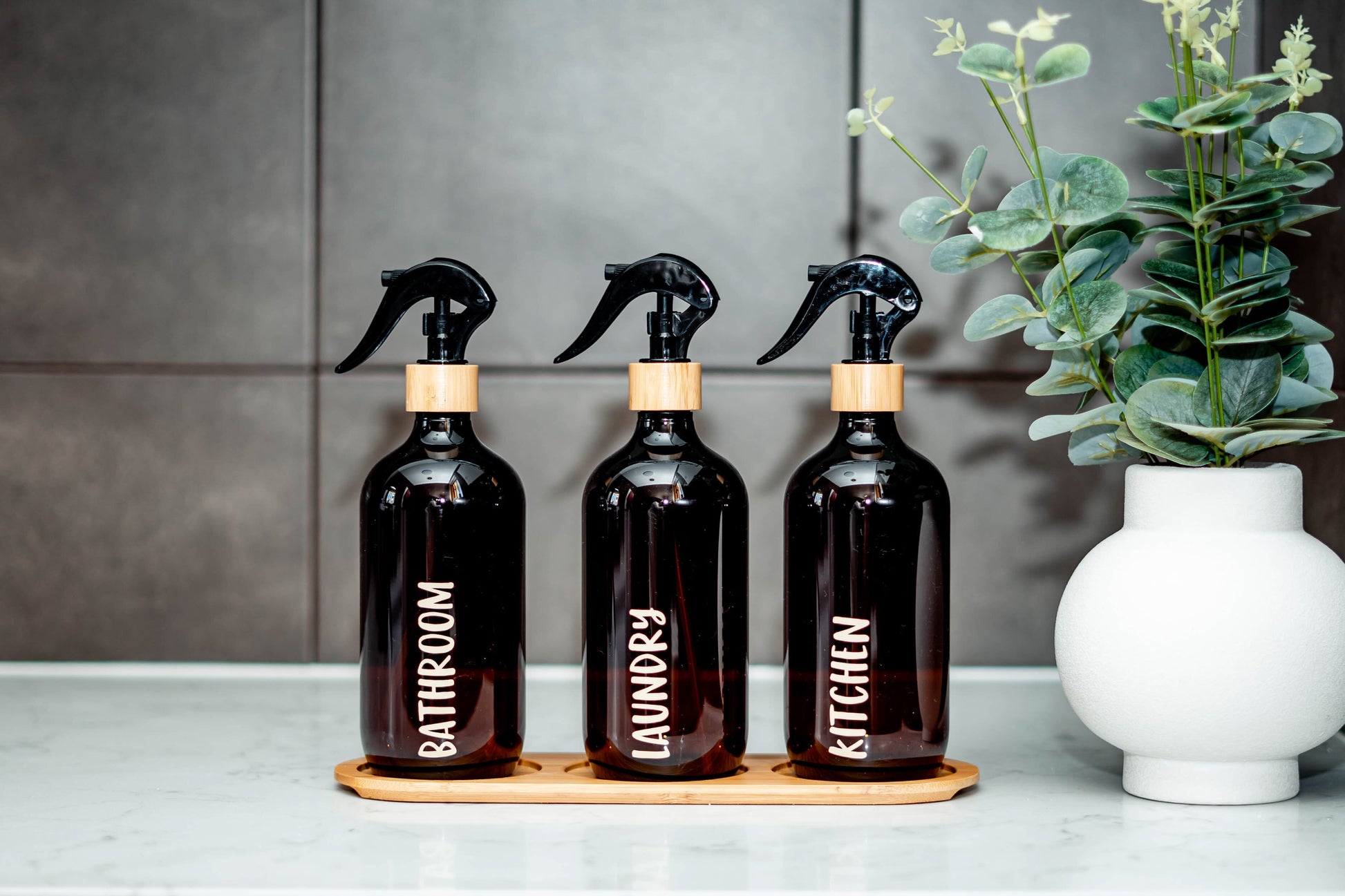 Bamboo Spray Bottles - 500ml 500ml Capacity - Label included Trio Bundle (3) Amber Short 500ml Black/Bamboo