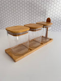 Bamboo Glass Trio - Square Set of 3 - 500ml glass canisters 