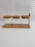 Bamboo Glass Trio - Square Set of 3 - 500ml glass canisters 