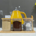 Bamboo Glass Trio - Square Set of 3 - 500ml glass canisters 